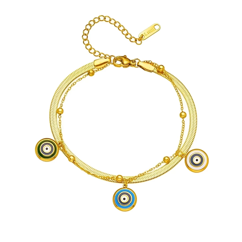 14K gold plated 316l stainless steel evil eye bracelet custom jewelry factory for small brands