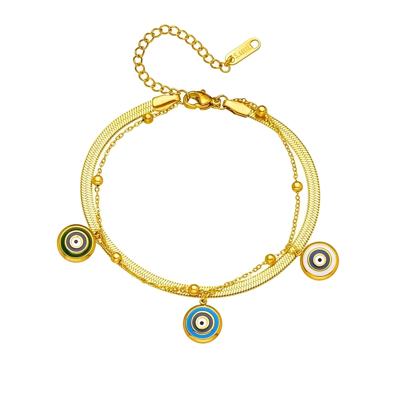 14K gold plated 316l stainless steel evil eye bracelet custom jewelry factory for small brands