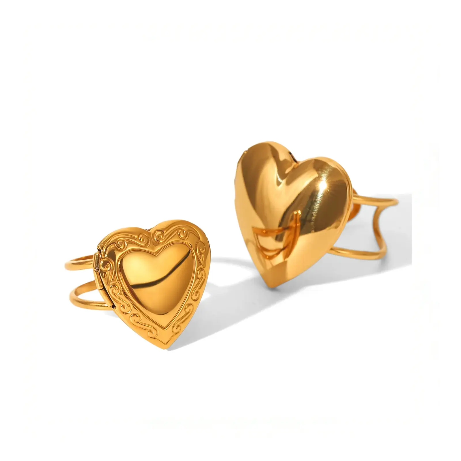 Fully Customizable 316L Stainless Steel 18K Gold Plated Locket Heart Ring for Brand Haosen Fashion Jewelry Factory