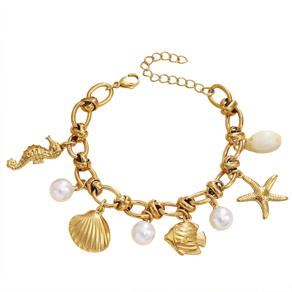 316L Stainless Steel 18K Gold Plated Ocean Theme Imitation Pearl Bracelet Custom Jewelry Manufacturer for Independent Jewelry Designers
