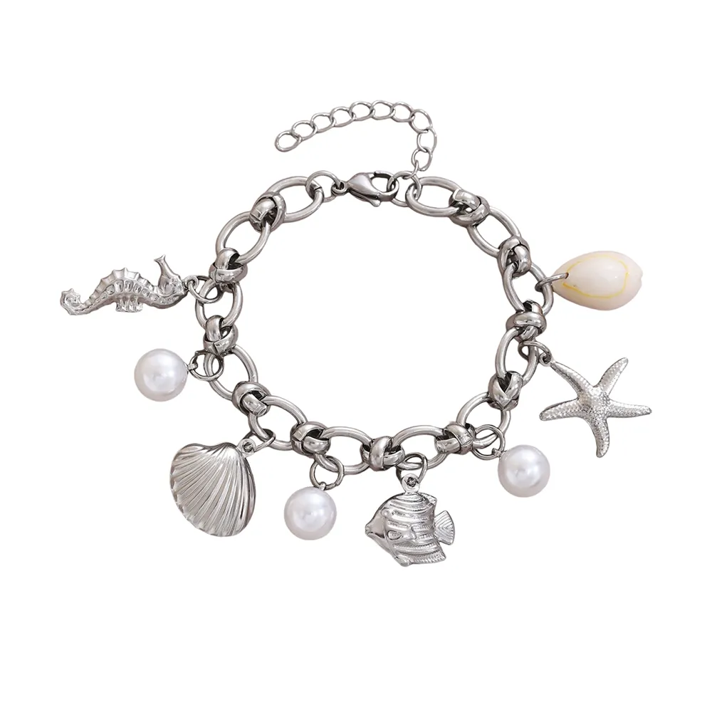 316L Stainless Steel Silver Ocean Theme Imitation Pearl Bracelet Customize Bulk Jewelry Manufacturer for Micro-brand Sourcing