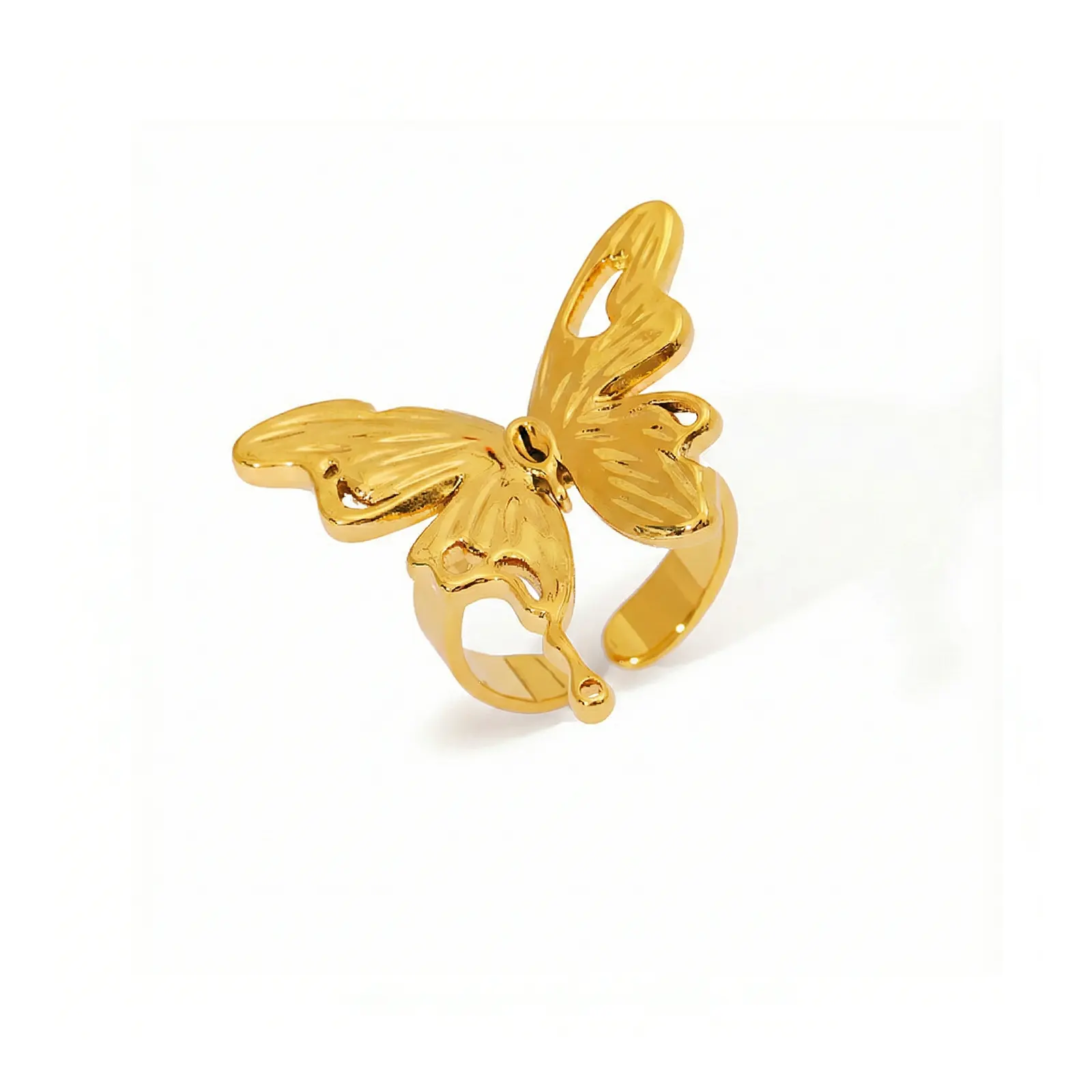 316L Stainless Steel Statement Butterfly Adjustable Open Ring for private label jewelry brands Haosen Custom Jewelry Factory
