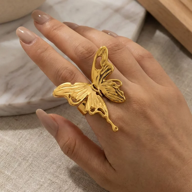 316L Stainless Steel Statement Butterfly Ring for Women Haosen Custom Jewelry Factory for Private Label
