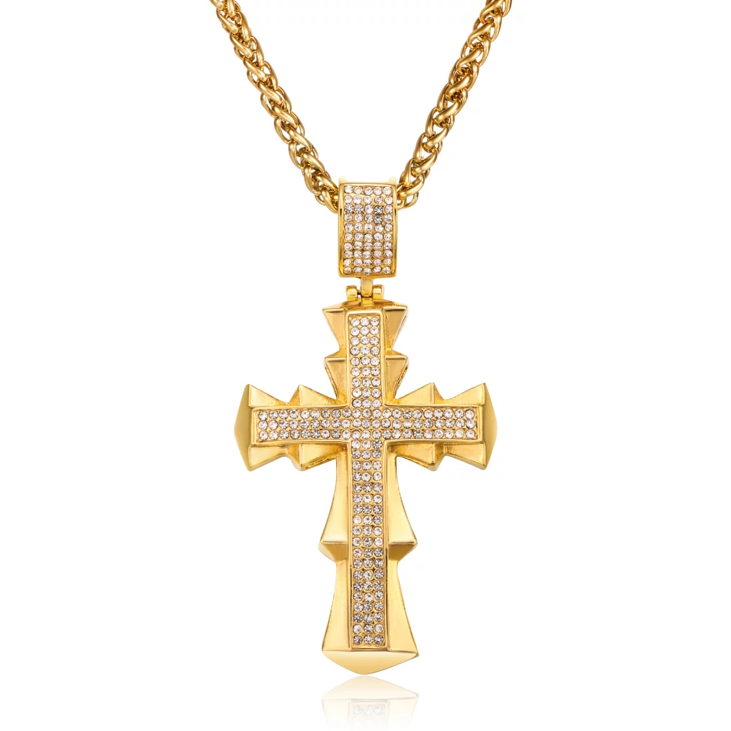 316L stainless steel cross necklace with cubic zirconia direct factory