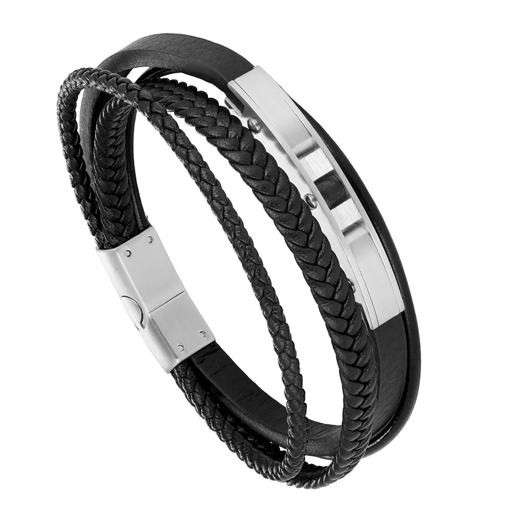 Black Multi-layered Braided Leather Bracelet Jewelry Source Factory