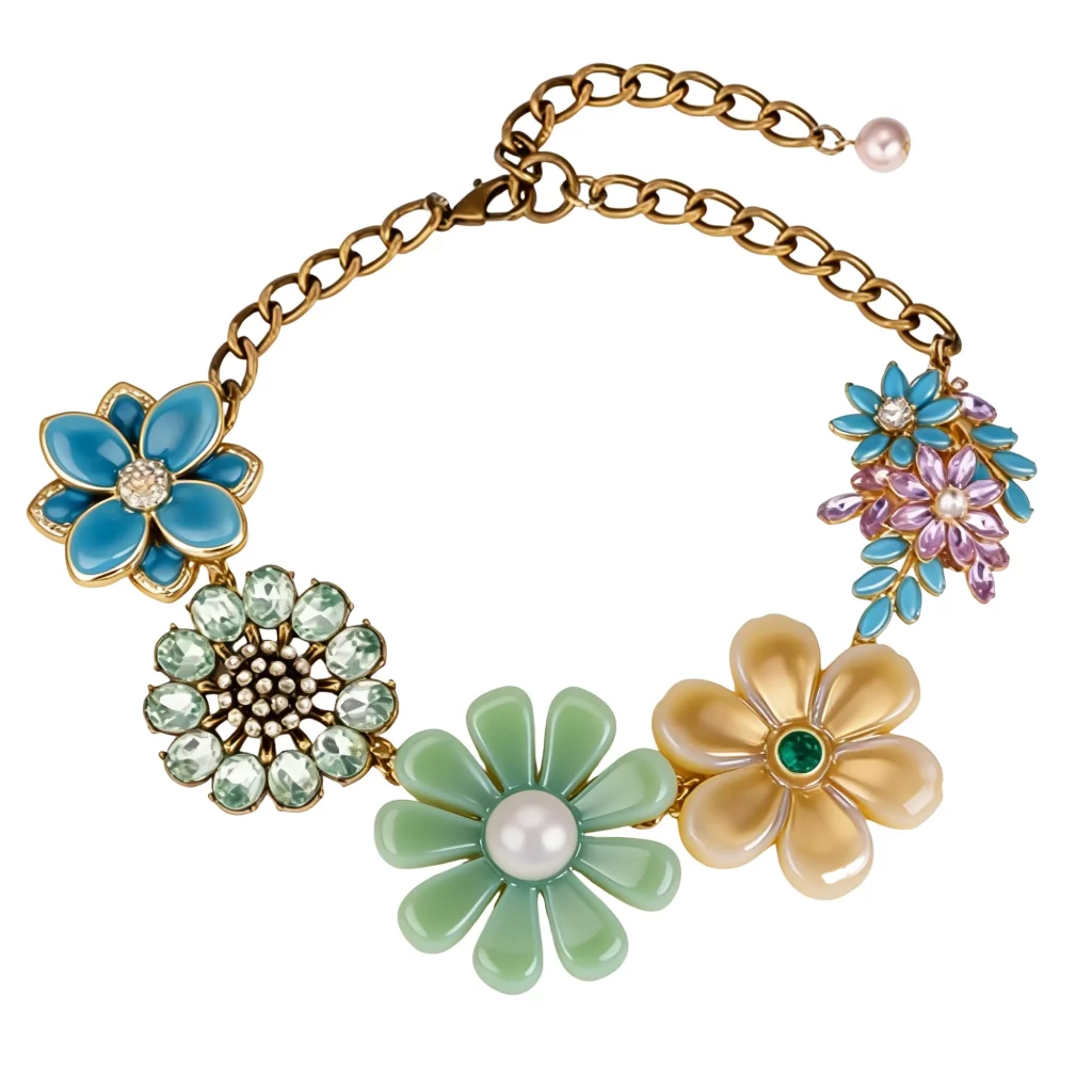 Bohemian zinc alloy and resin flower necklace multi color enamel crystals