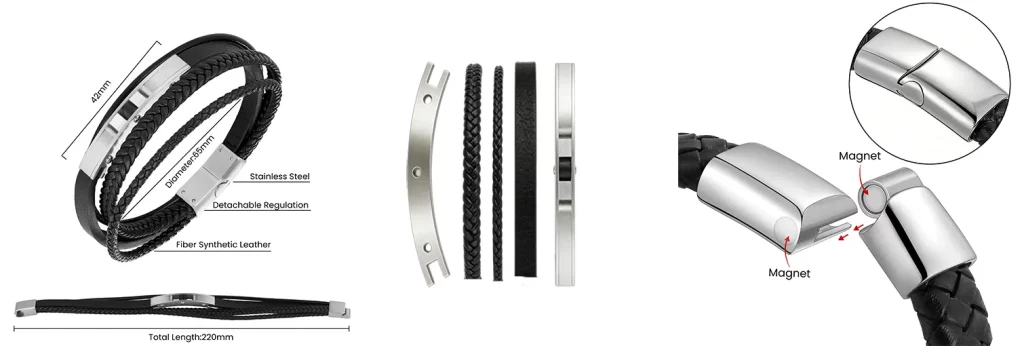 Components of a Stainless Steel Leather Braided Bracelet