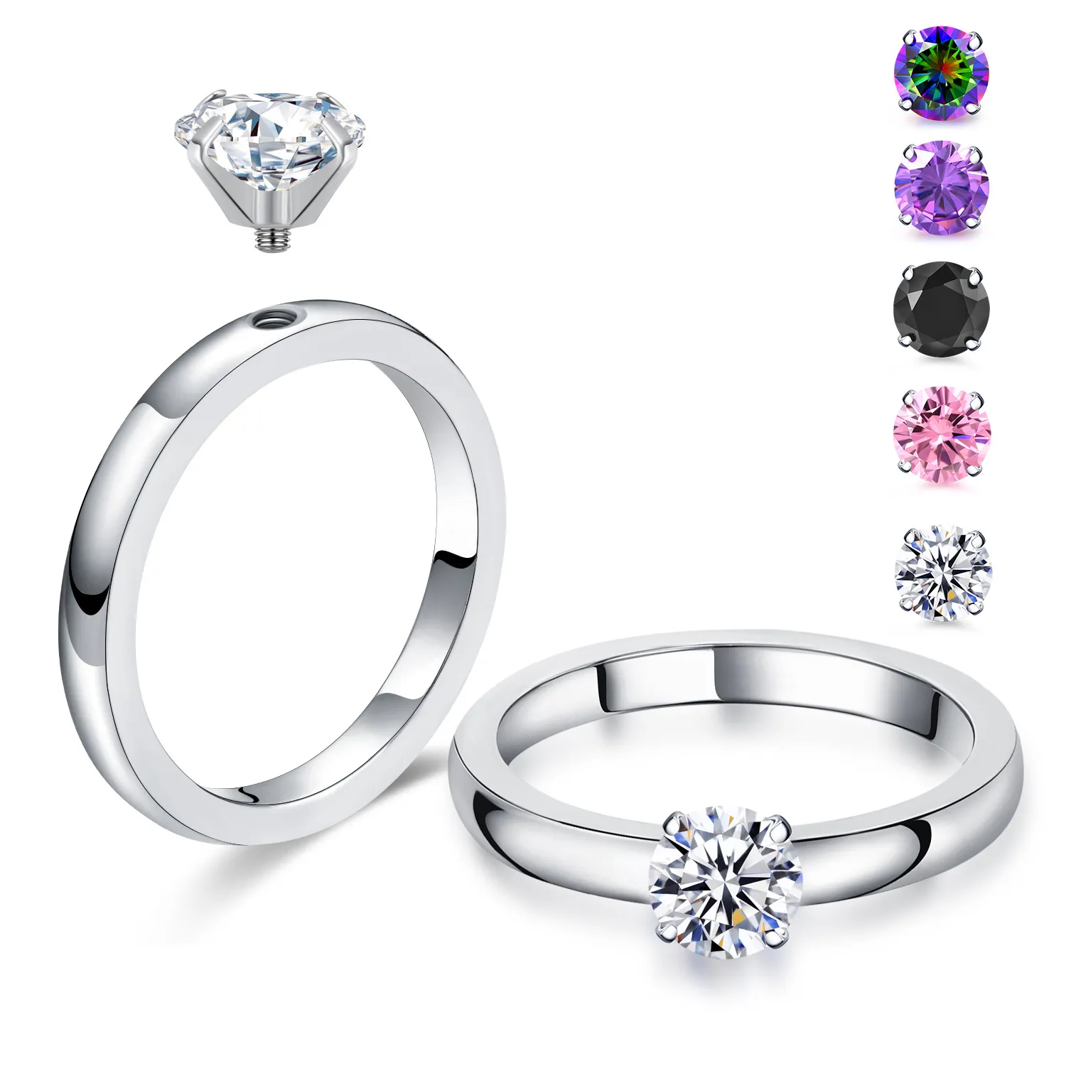 Custom Stainless Steel Birthstone Ring with Interchangeable Stones by Haosen features a versatile design with multiple color options. Perfect for jewelry brands and private labels.
