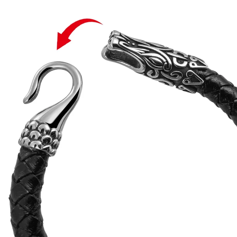 Customizable Stainless Steel Viking Dragon Braided Leather Bracelet Jewelry Source Factory