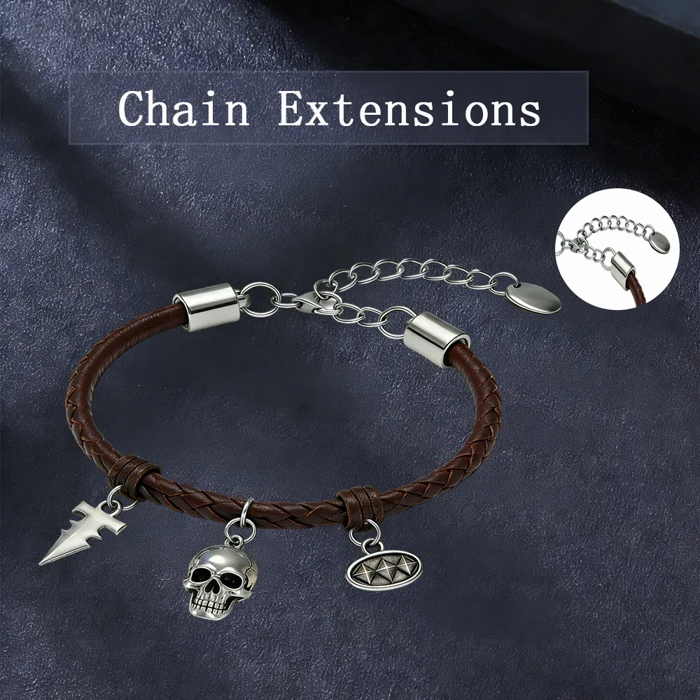 Customizable street punk-style leather bracelet extension chain