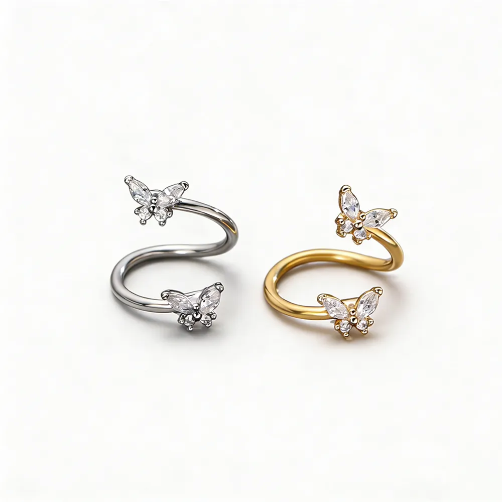 Customize PVD color of butterfly twist helix earrings for jewelry startups