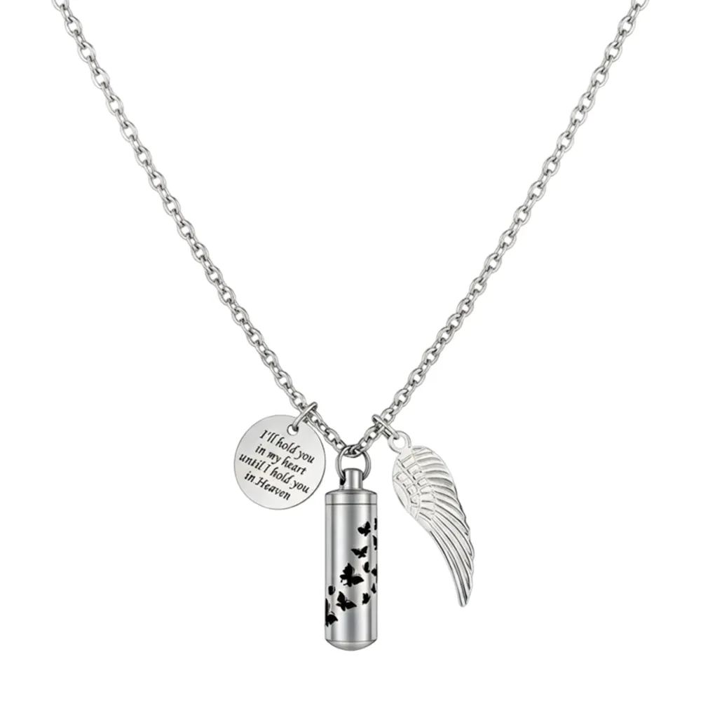 Cylinder urn locket necklace with angle wings direct factory for brands