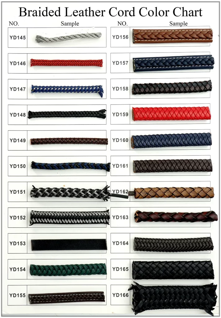 Haosen Braided Leather Cord Color Chart for Custom Bracelet Page 1