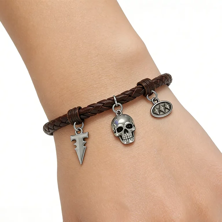 Male Model Wearing Braided Leather Bracelet with Stainless Steel Accessories for Wholesale Buyers