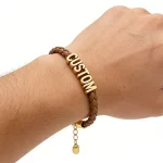 Male Model Wearing Custom Name Adjustable Size Braided Leather Bracelet for Wholesale Buyers