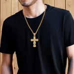 Male model stainless steel 18k gold-plated cross necklaces supplier for private label