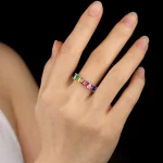 Multi Colored 316L Stainless Steel Birthstone Ring by Haosen features colorful stones arranged in an elegant row, perfect for custom jewelry designs and private labels.