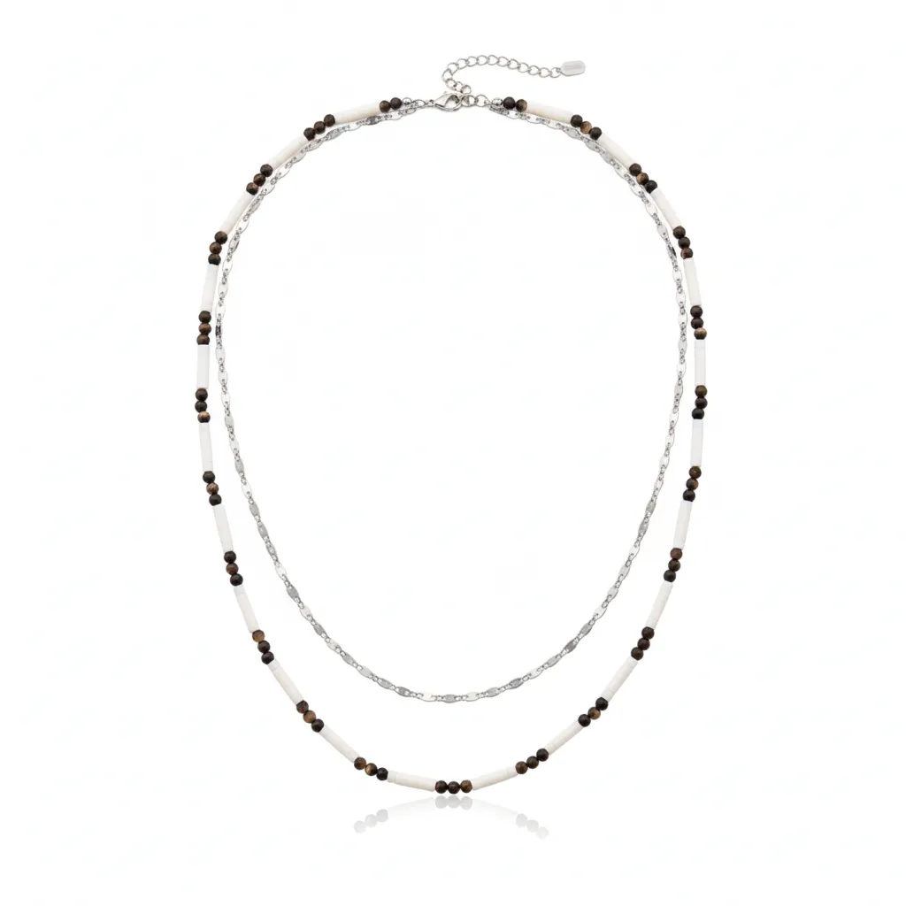 Natural Stone Double Layered Beads Chain Necklace Direct Supplier