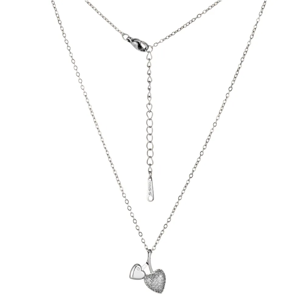 OEM 316L Stainless Steel Double Heart Necklace with Cubic Zircon Manufacturing