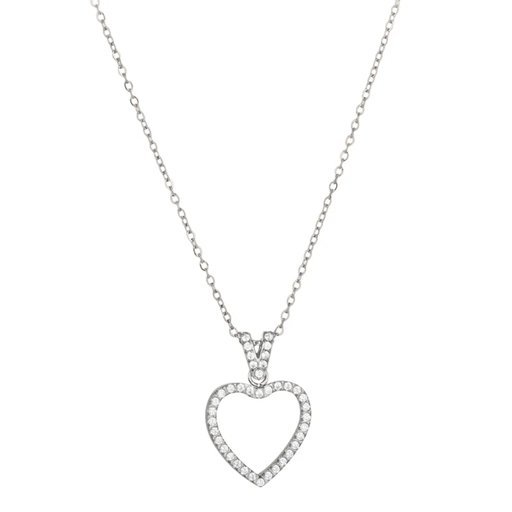 OEM ODM 316L stainless steel silver cubic zircon open heart necklace for businesses