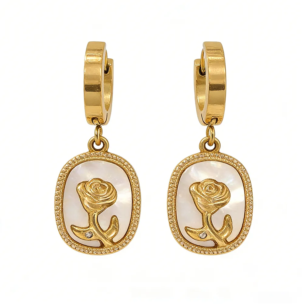 OEM gold-plated stainless steel rose dangle earrings for businesses