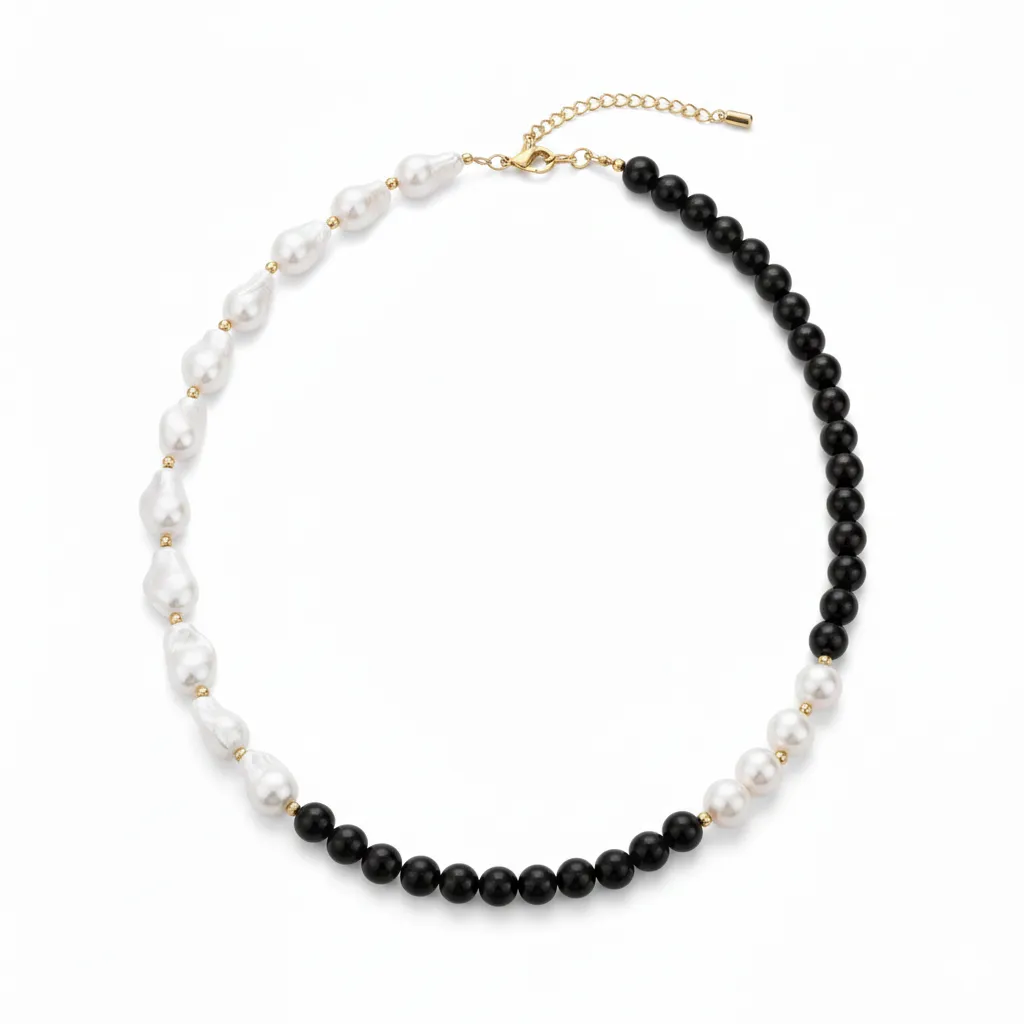 Stainless Steel Handmade Black Stone Beads Pearl Necklace Manufacturer