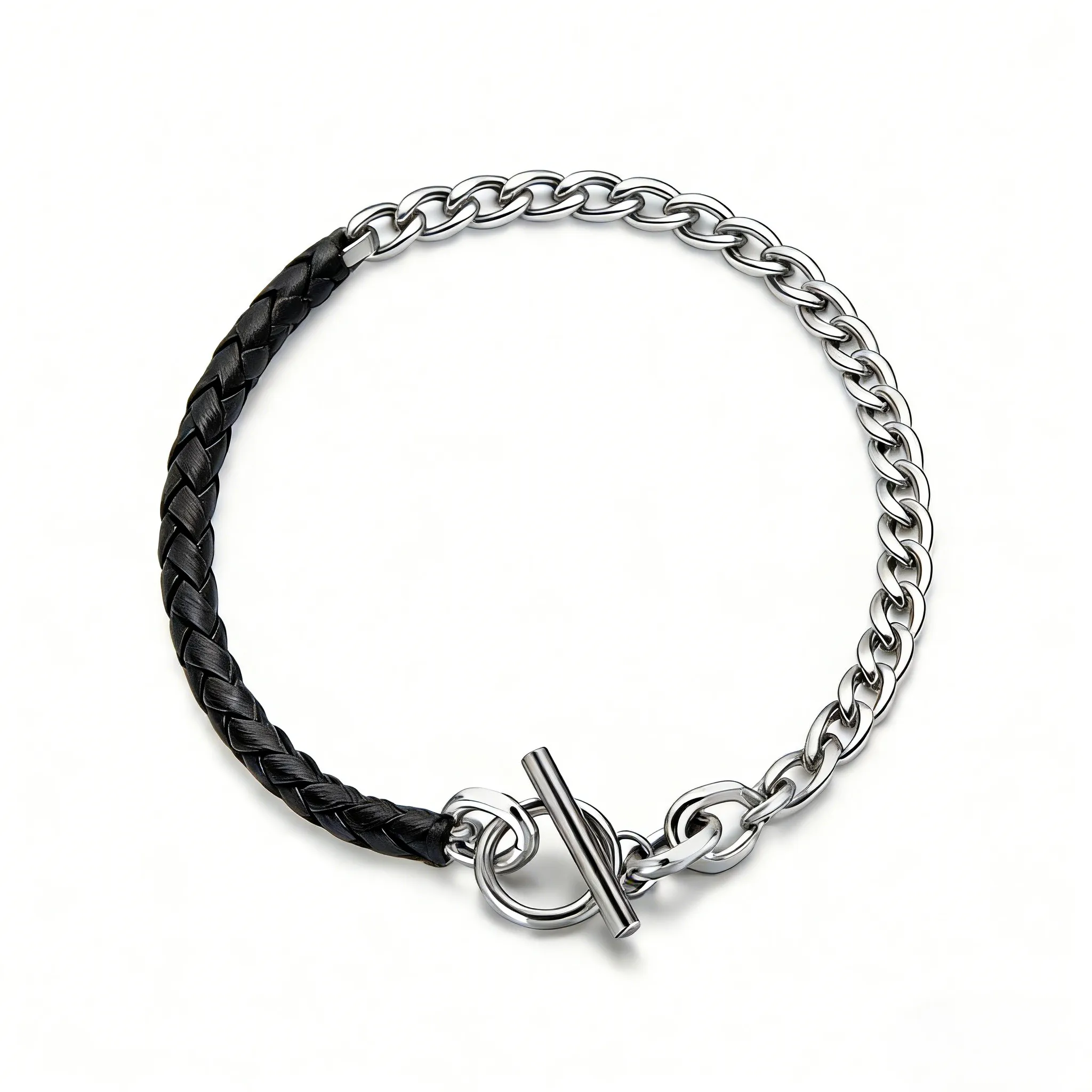 Stainless Steel OT Clasp Minimalist Chain Leather Bracelet Jewelry Source Factory