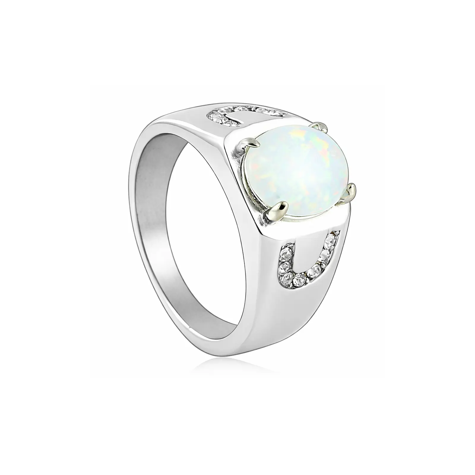 Custom Stainless Steel Opal Ring with Crystal Detailing by Haosen, Hypoallergenic and Stylish, Ideal for Fashion Jewelry Brands and Private Labels
