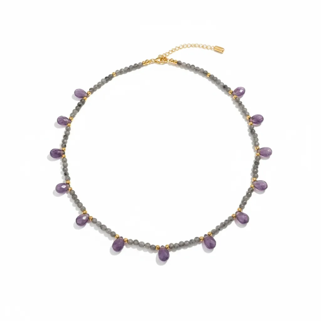Teardrop Amethyst Natural Stone Necklace Manufacturing for E-commerce Stores