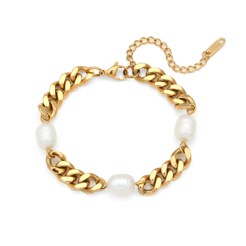 stainless steel 18k gold plated imitation pearl bracelet Private Label Manufactures for small businesses