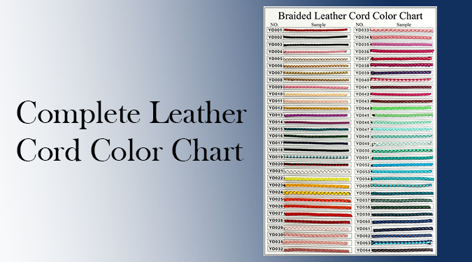 Complete braided leather cord color chart with sample numbers Y0001 to Y0353 for custom bracelet manufacturing