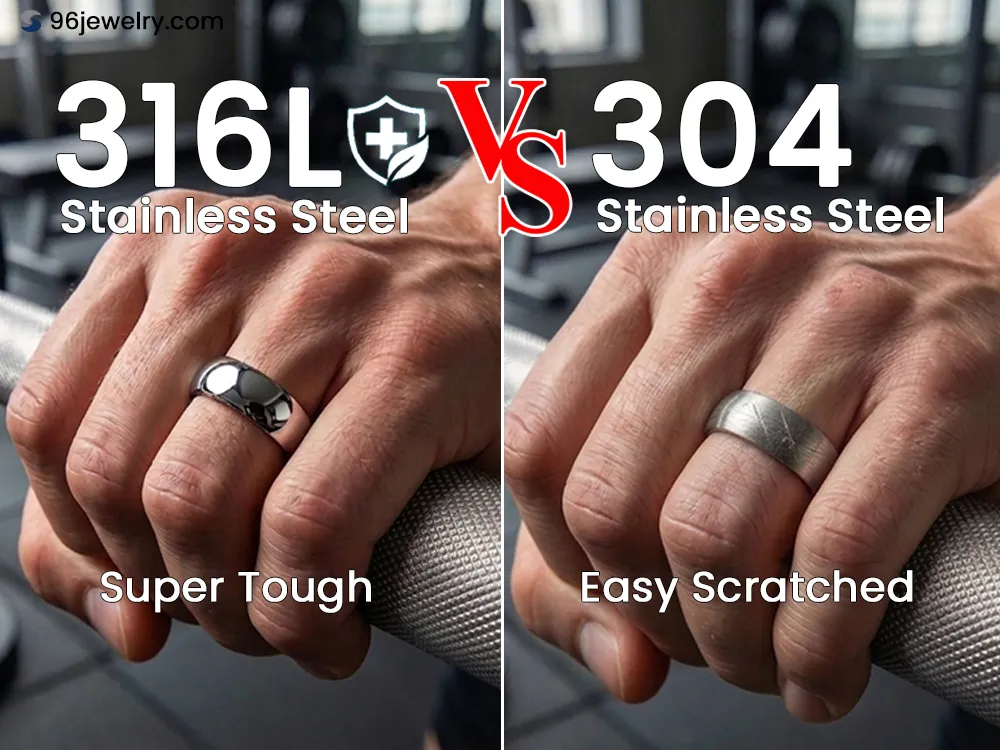 High-durability 316L stainless steel rings from Haosen manufacturer: Scratch-resistant and tough finish compared to easily damaged 304 steel.