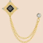 Vintage Zircon Double Chain Suit Brooch | French Luxury Lapel Pin for Men’s Formal Wear