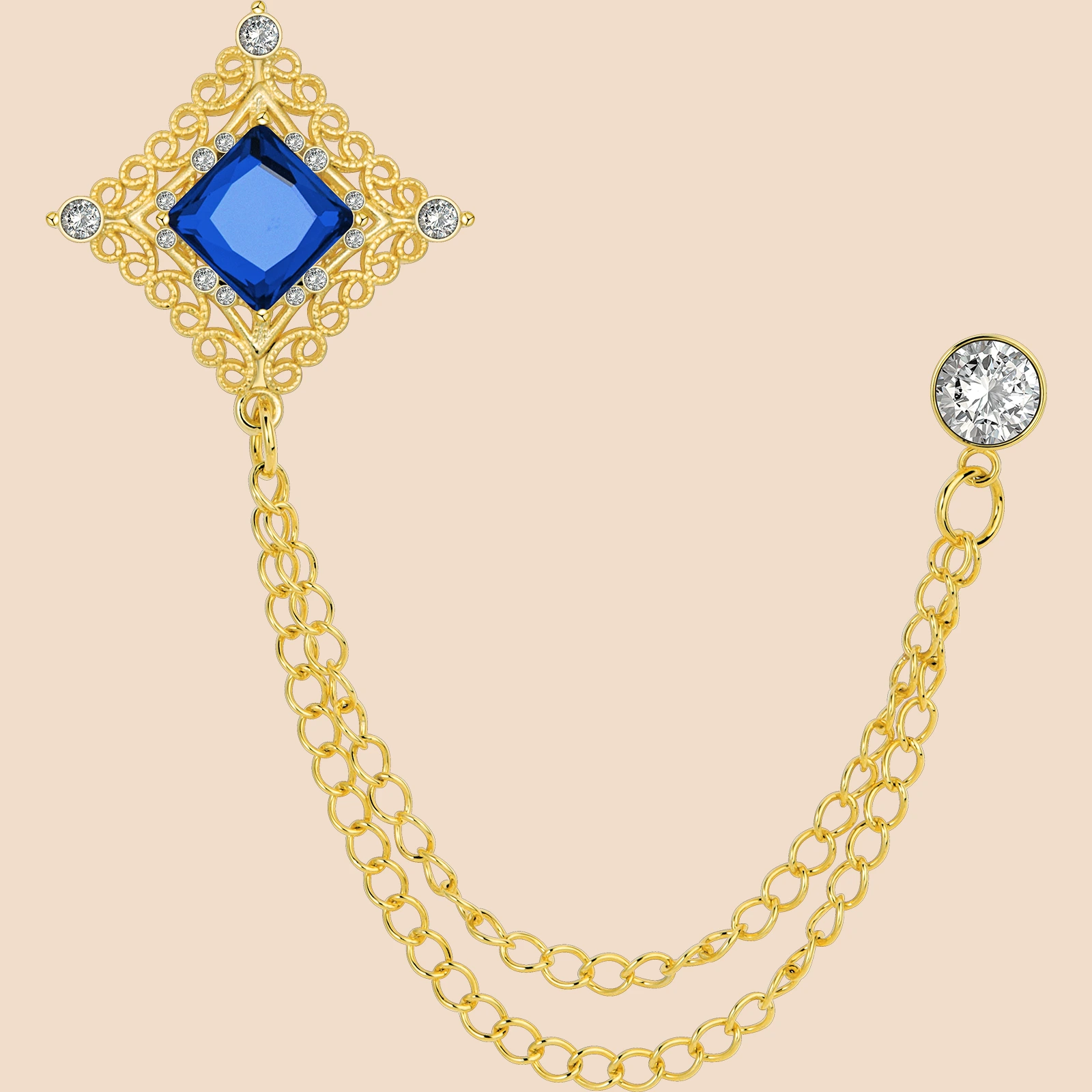 Vintage Zircon Double Chain Suit Brooch | French Luxury Lapel Pin for Men's Formal Wear - Image 16