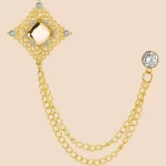 Vintage Zircon Double Chain Suit Brooch | French Luxury Lapel Pin for Men’s Formal Wear