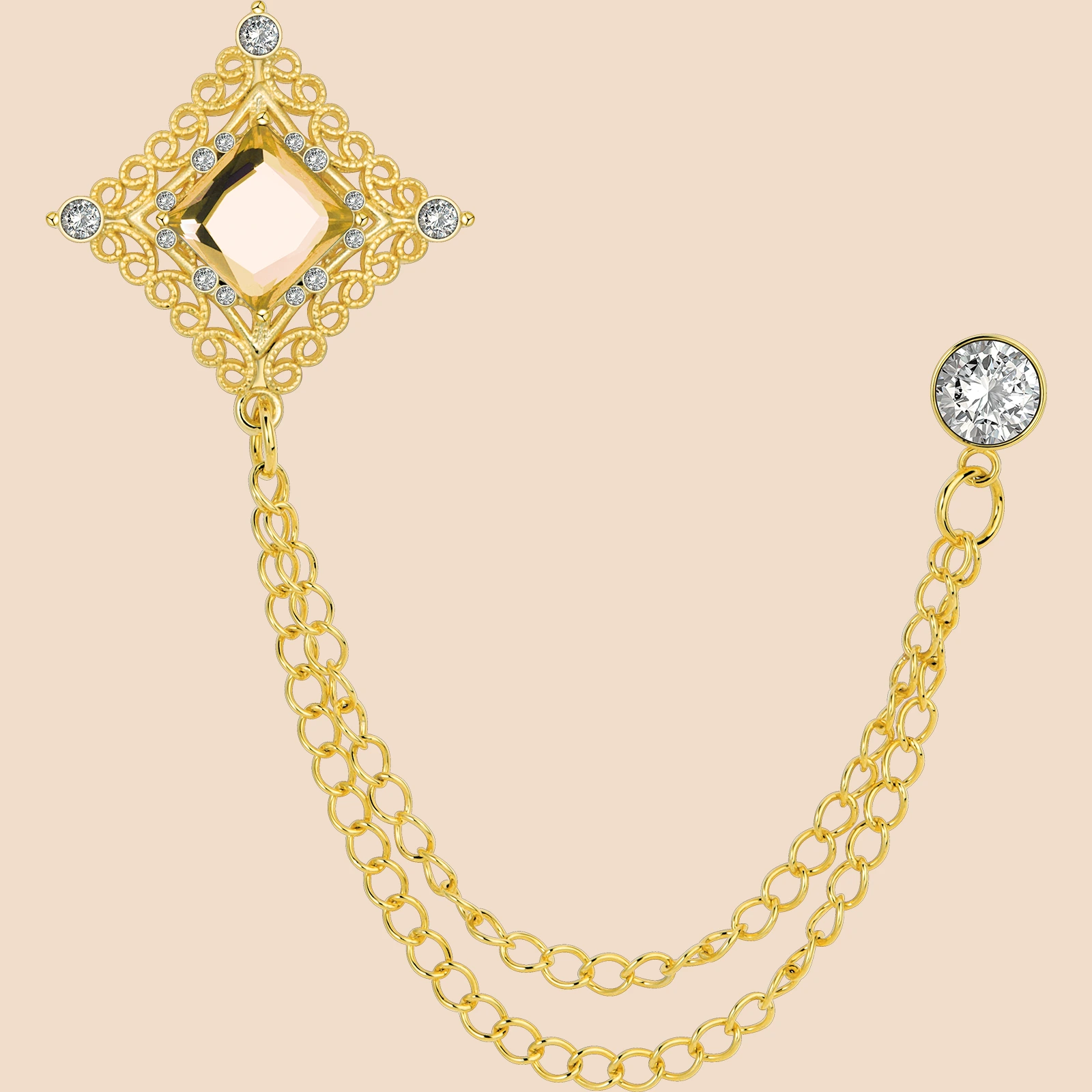 Vintage Zircon Double Chain Suit Brooch | French Luxury Lapel Pin for Men's Formal Wear - Image 14