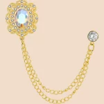 Vintage Zircon Double Chain Suit Brooch | French Luxury Lapel Pin for Men’s Formal Wear