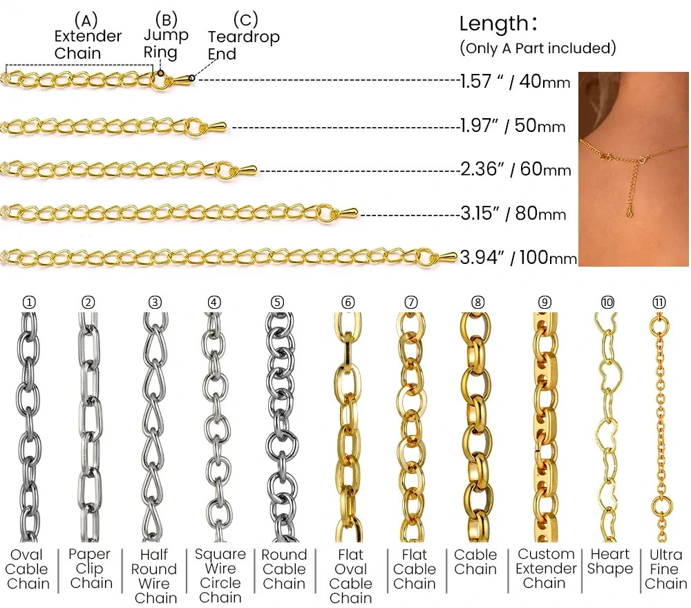 Extender chain for bespoke 316L stainless steel charm bracelet