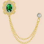 Vintage Zircon Double Chain Suit Brooch | French Luxury Lapel Pin for Men’s Formal Wear