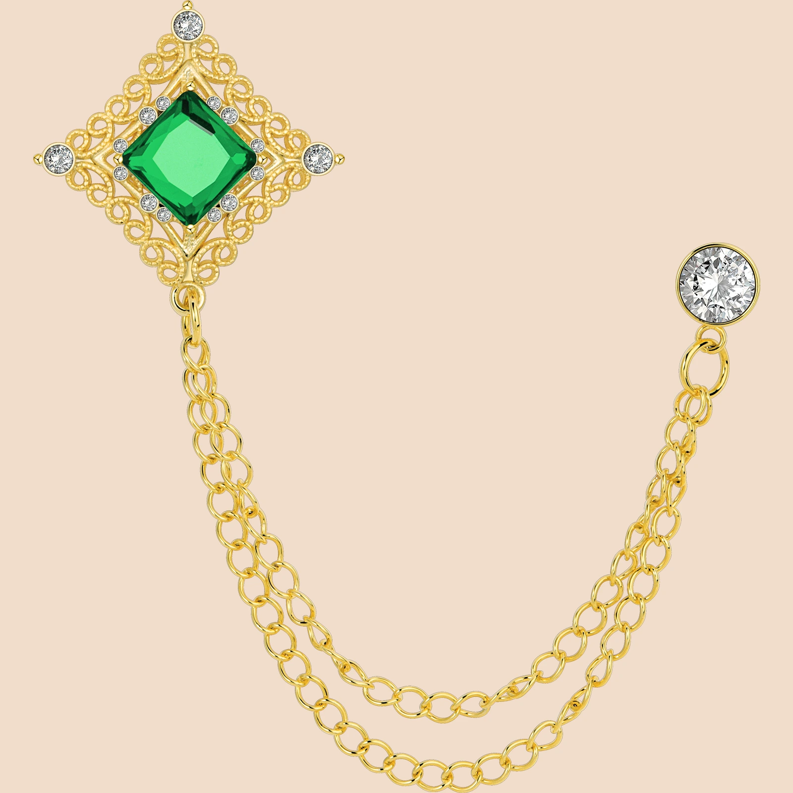 Vintage Zircon Double Chain Suit Brooch | French Luxury Lapel Pin for Men's Formal Wear - Image 11