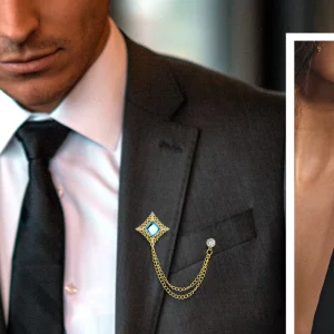 vintage royal-style double chain suit brooch is crafted from premium copper