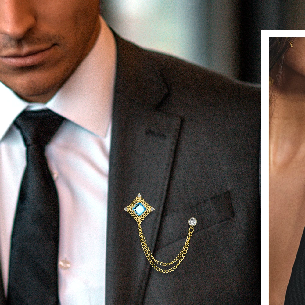 vintage royal-style double chain suit brooch is crafted from premium copper