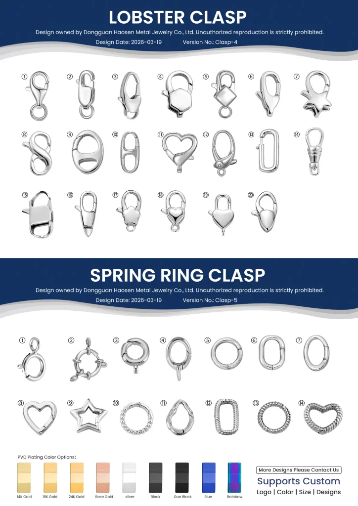 Haosen Lobster Clasp and Spring Ring Clasp for Jewelry with PVD Plating Color Options