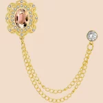 Vintage Zircon Double Chain Suit Brooch | French Luxury Lapel Pin for Men’s Formal Wear