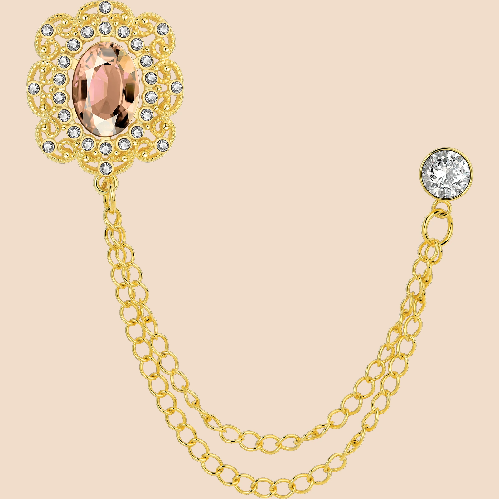 Vintage Zircon Double Chain Suit Brooch | French Luxury Lapel Pin for Men's Formal Wear - Image 9