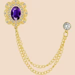 Vintage Zircon Double Chain Suit Brooch | French Luxury Lapel Pin for Men’s Formal Wear