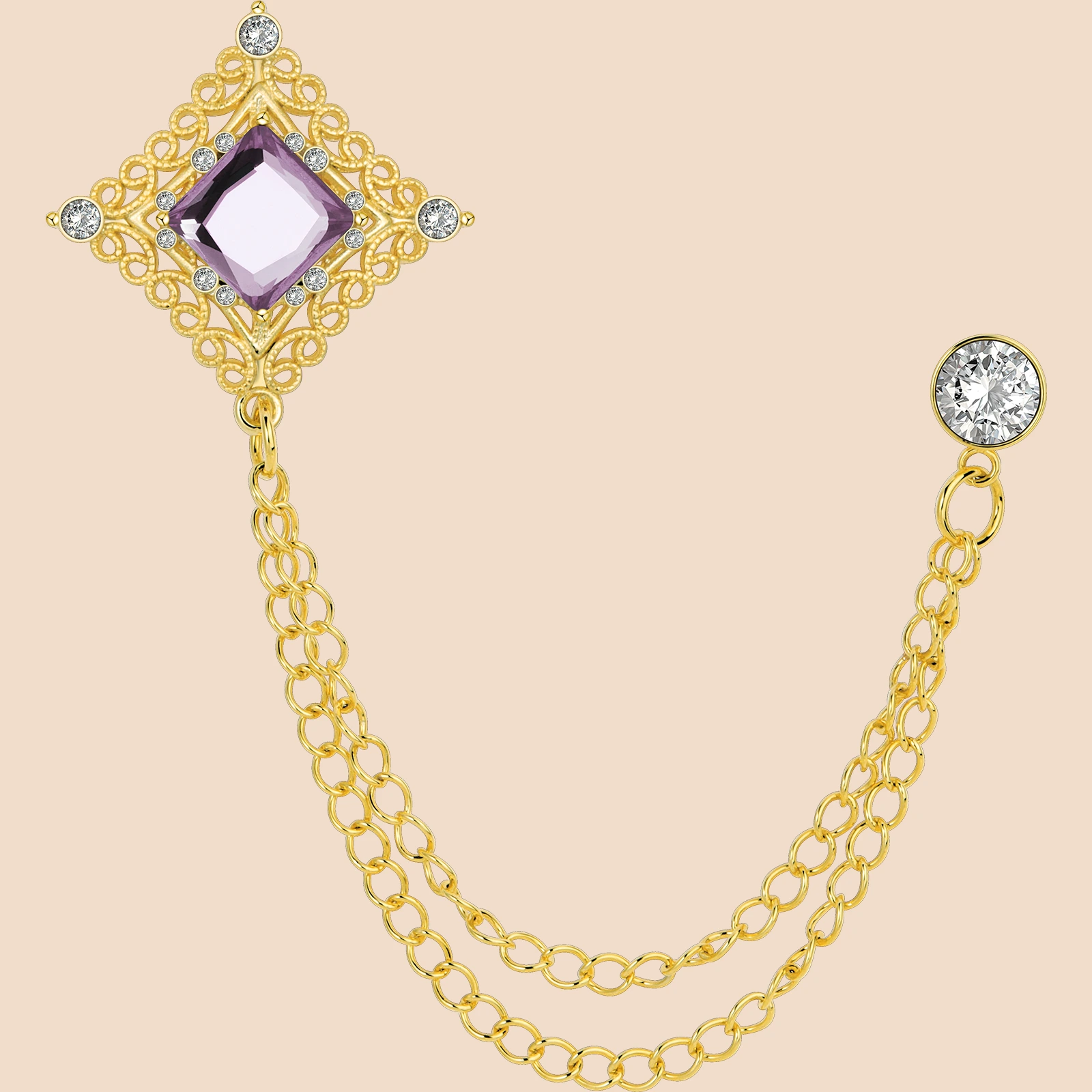 Vintage Zircon Double Chain Suit Brooch | French Luxury Lapel Pin for Men's Formal Wear - Image 7