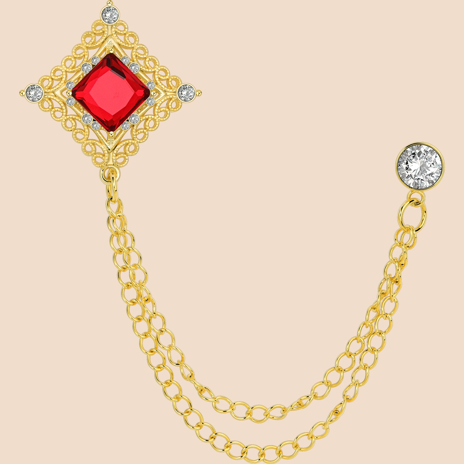 Vintage Zircon Double Chain Suit Brooch | French Luxury Lapel Pin for Men's Formal Wear - Image 6