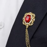 Vintage Zircon Double Chain Suit Brooch | French Luxury Lapel Pin for Men’s Formal Wear