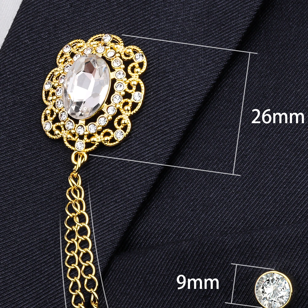 Vintage Zircon Double Chain Suit Brooch | French Luxury Lapel Pin for Men's Formal Wear - Image 3